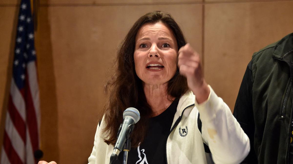 La presidenta del Sindicato de actores, Fran Drescher, en su discurso este jueves 13