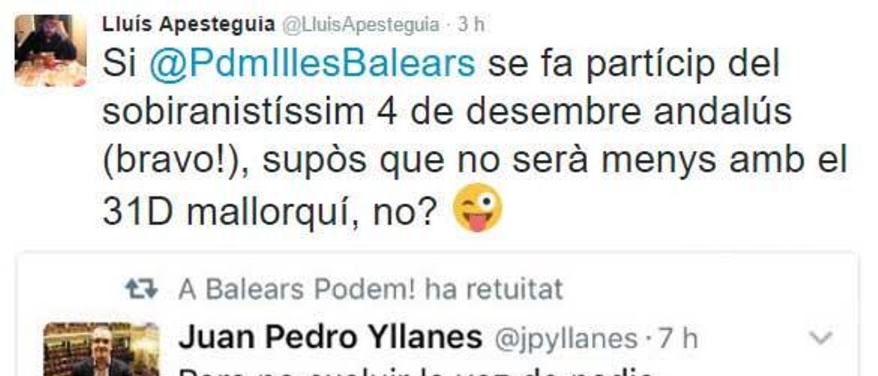 Mensajes de Twitter entre Yllanes y Apesteguia.