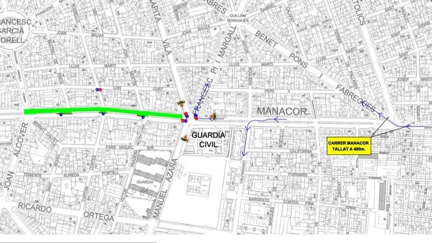 Mapa de la calle Manacor con las restricciones