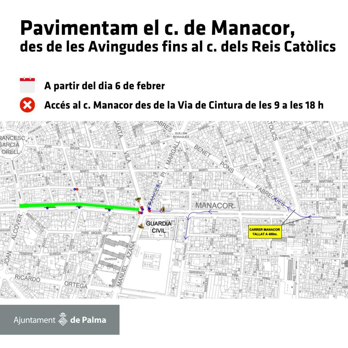 Mapa de la calle Manacor con las restricciones