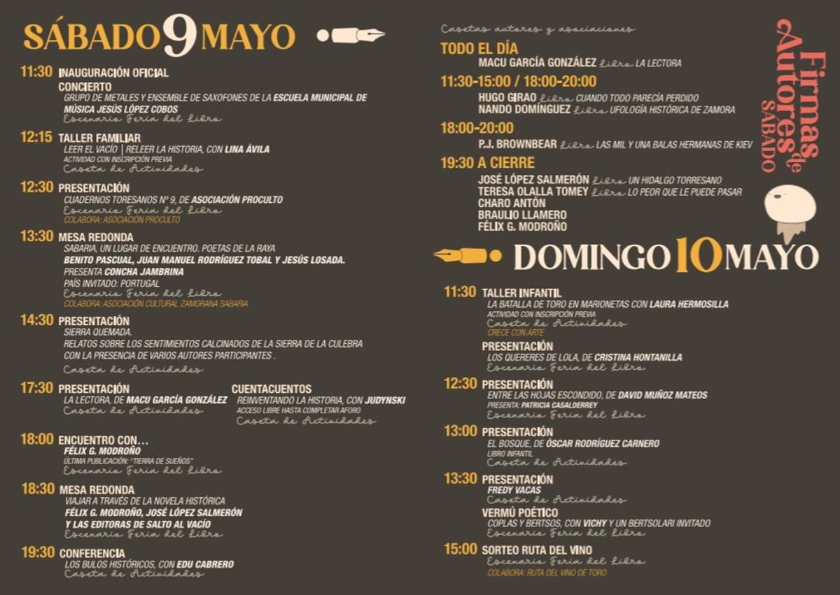 Actividades del sábado 9 y domingo 10 de mayo por la Feria del Libro, en las casetas de actividades, autores y en el escenario