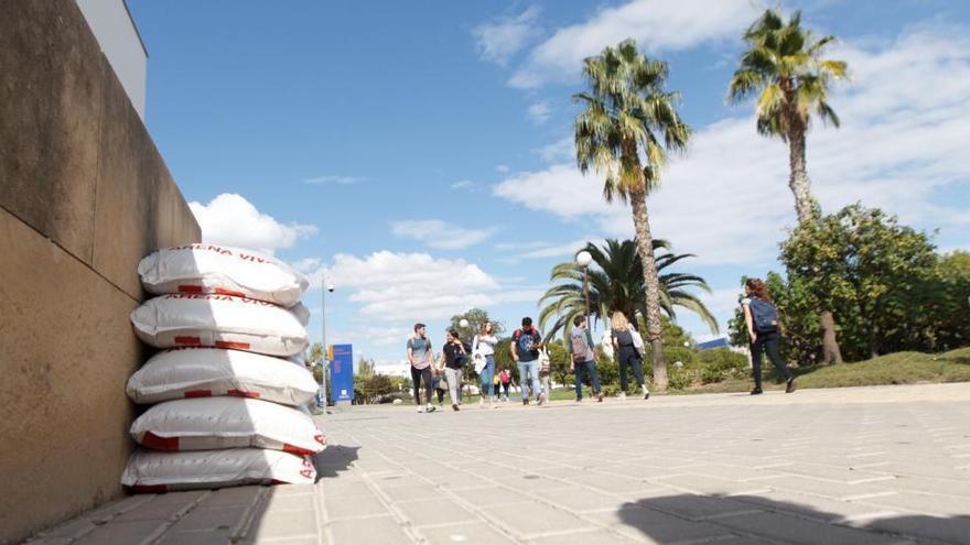 Algunos sacos de arena dispuestos hoy en la UA