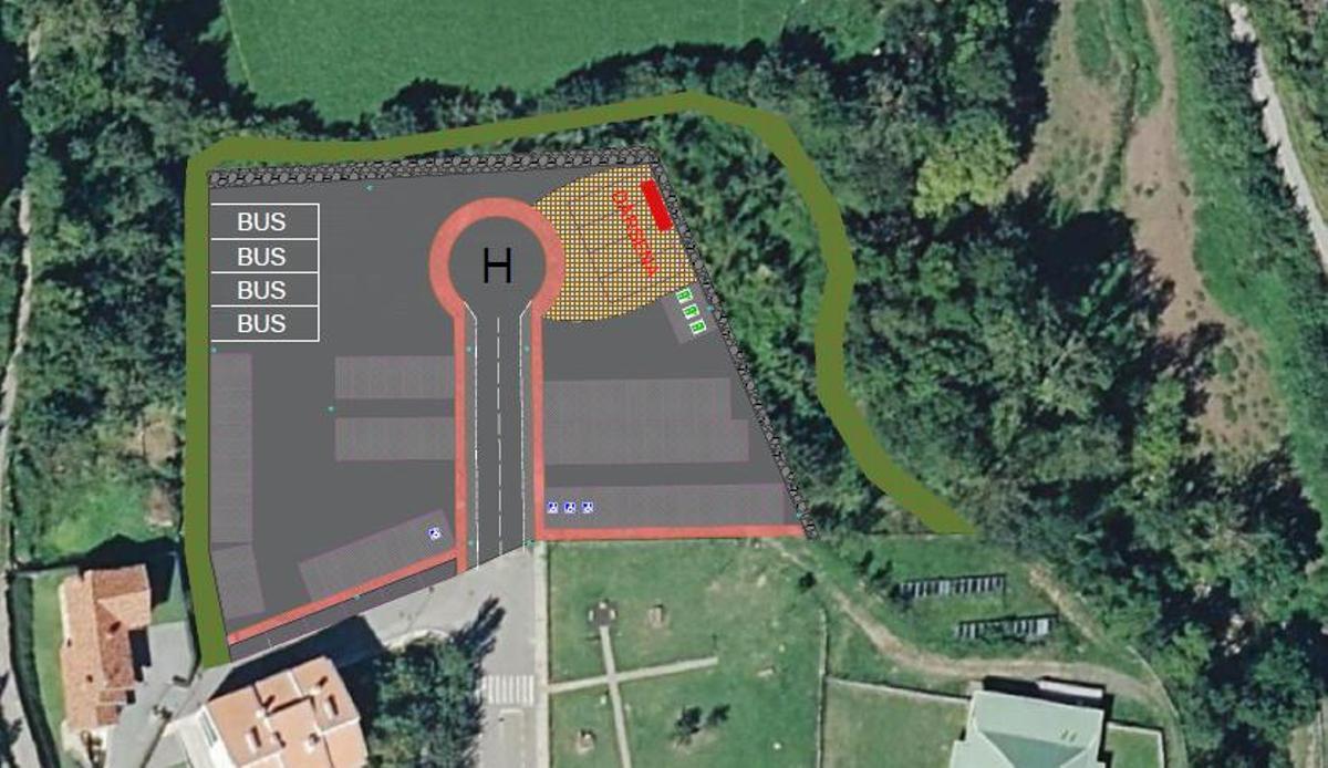 Plano del aparcamiento en Pola de Somiedo.