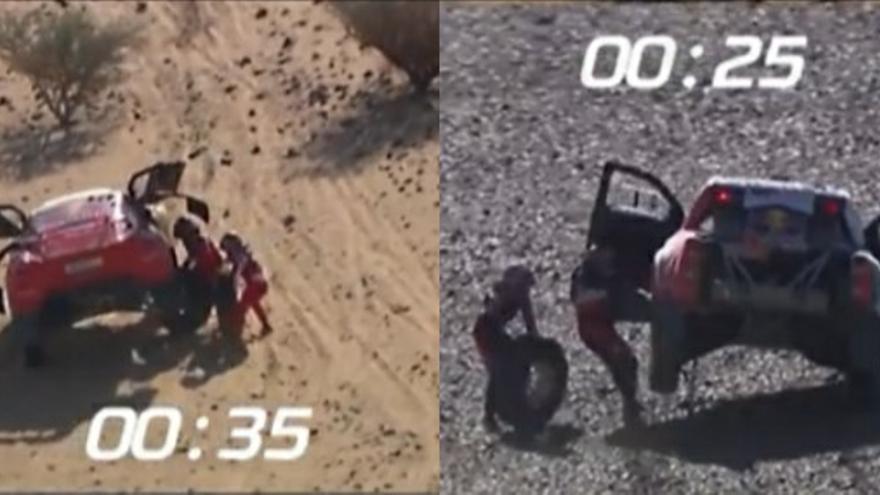 Loeb o Al-Attiyah, ¿quién tarda menos en cambiar una rueda en plena etapa del Dakar?