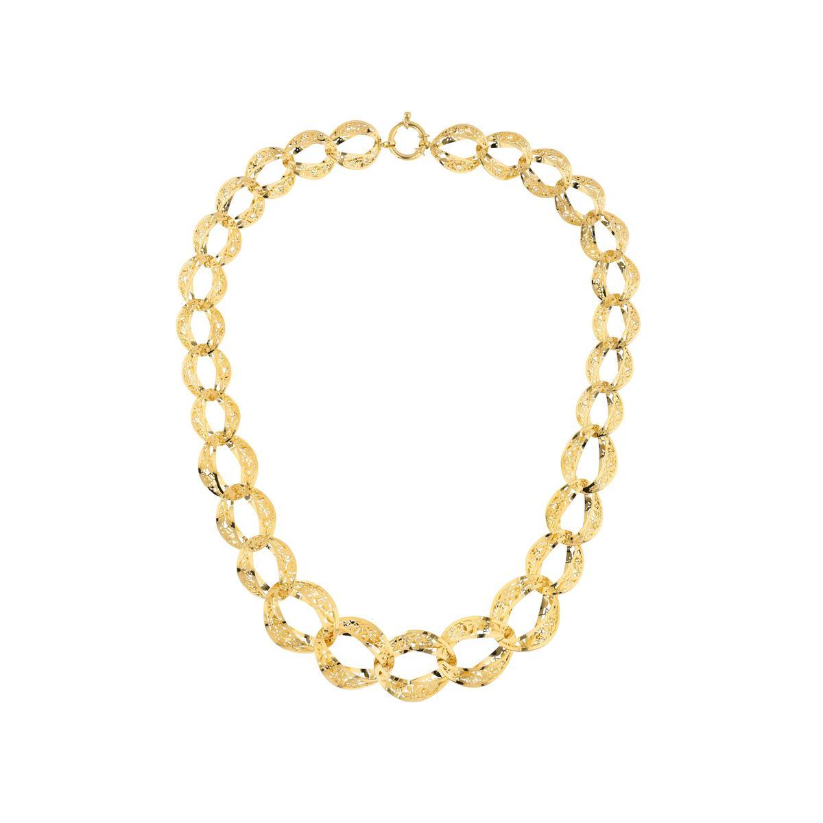 Gargantilla de oro de 18 quilates con eslabones calados de filigrana. (5,499€)