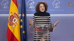 Archivo - La portavoz de En Comú Podem, Aina Vidal, durante una rueda de prensa anterior a la Junta de Portavoces, en el Congreso de los Diputados, a 19 de marzo de 2024, en Madrid (España).