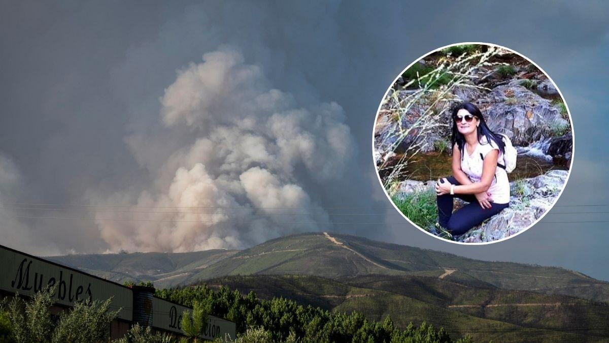 La enorme columna de humo provocada por el incendio de Las Hurdes, con una imagen de una vecina de Caminomorisco que ha relatado la angustia vivida desde el inicio del fuego.
