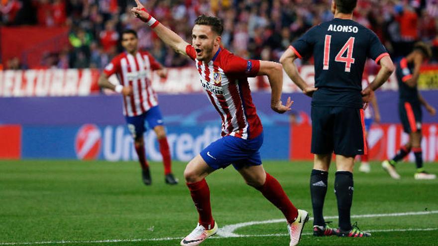 Saúl celebra su gol al Bayern en la semifinal del pasado año.