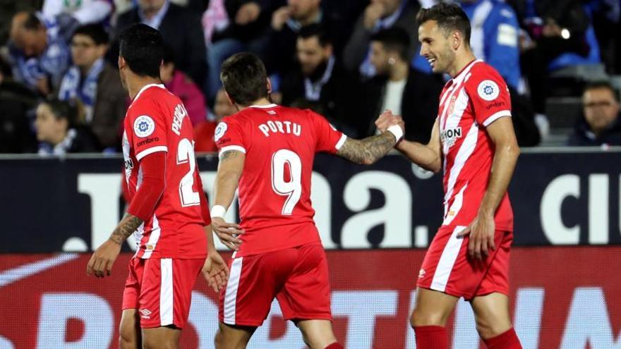 Portu i Stuani celebren el gol davant el Leganés