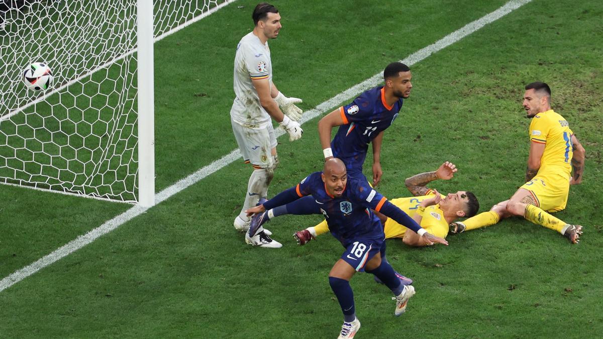 Male i Gakpo celebrant el segon gol del combinat neerlandès