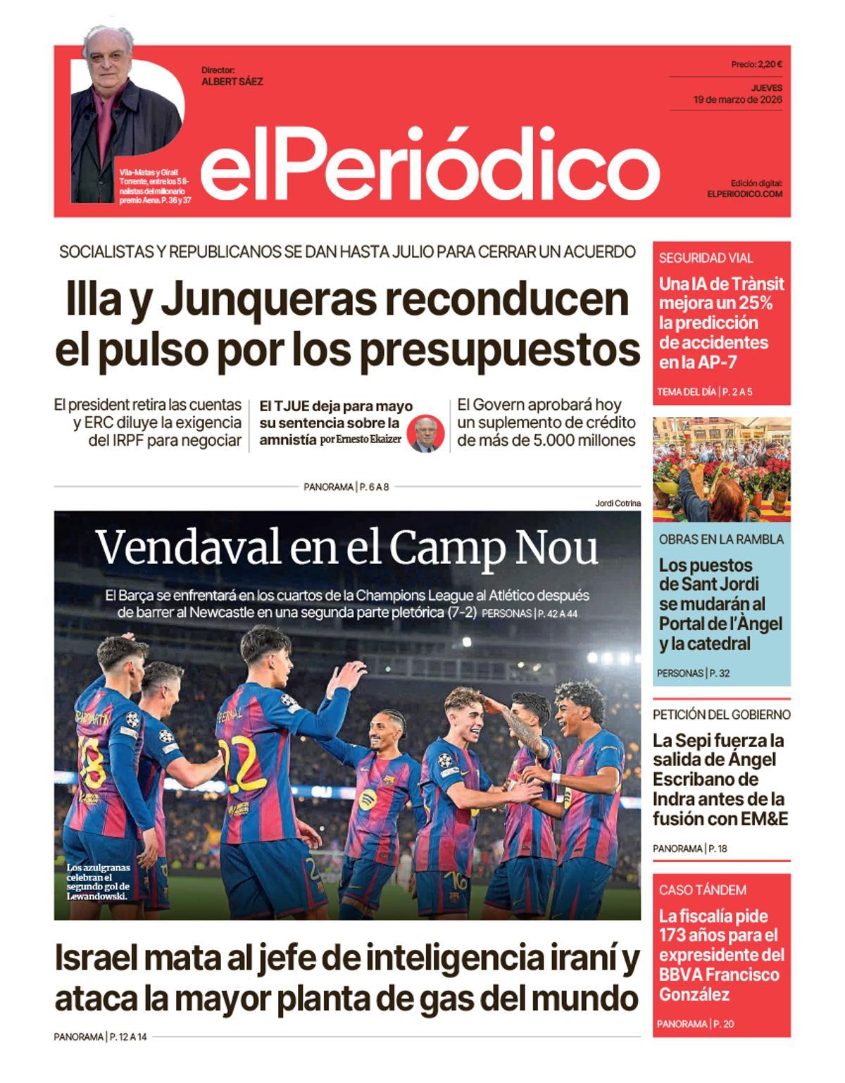 La portada de EL PERIÓDICO del 19 de marzo de 2026