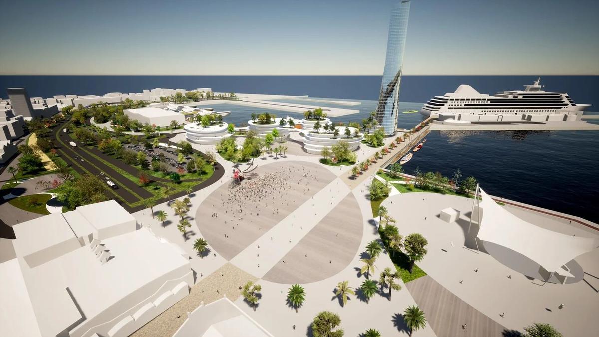 Infografía del proyecto propuesto por el estudio Onda Arquitectura de cómo quedaría la zona trasera del parque Santa Catalina con la propuesta.