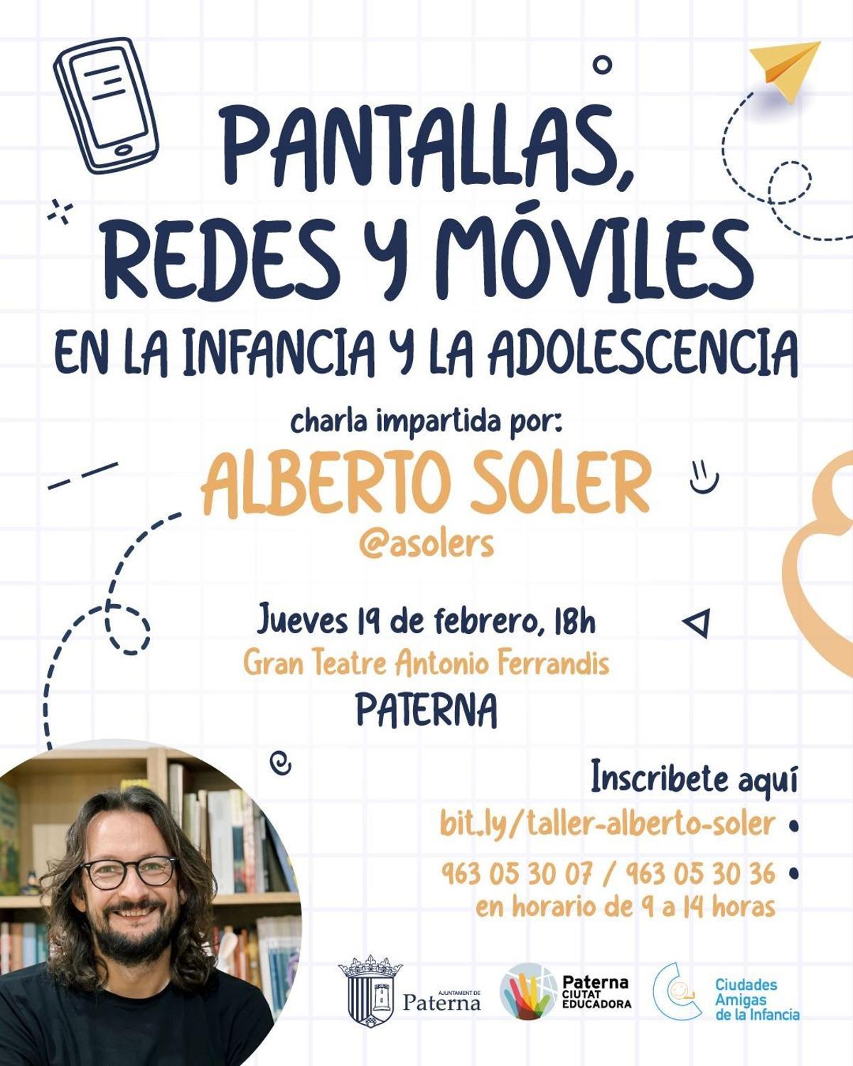 Cartel de la charla del psicólogo Alberto Soler en Paterna.
