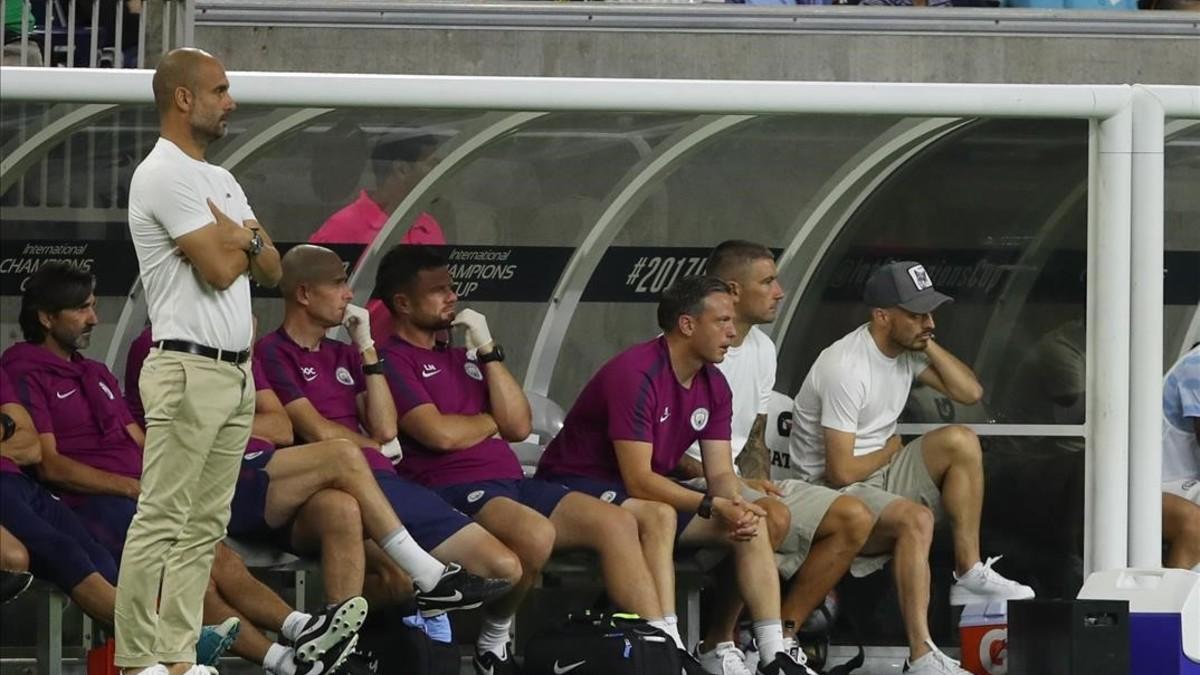 Pep Guardiola, durante un encuentro ante el United el pasado 20 de julio