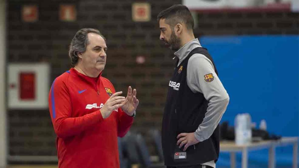 Navarro, con Julbe, en el primer entrenamiento