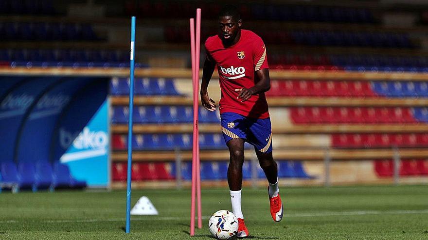 Dembélé entrenant-se dilluns a la Ciutat Esportiva en l&#039;inici de la pretemporada.