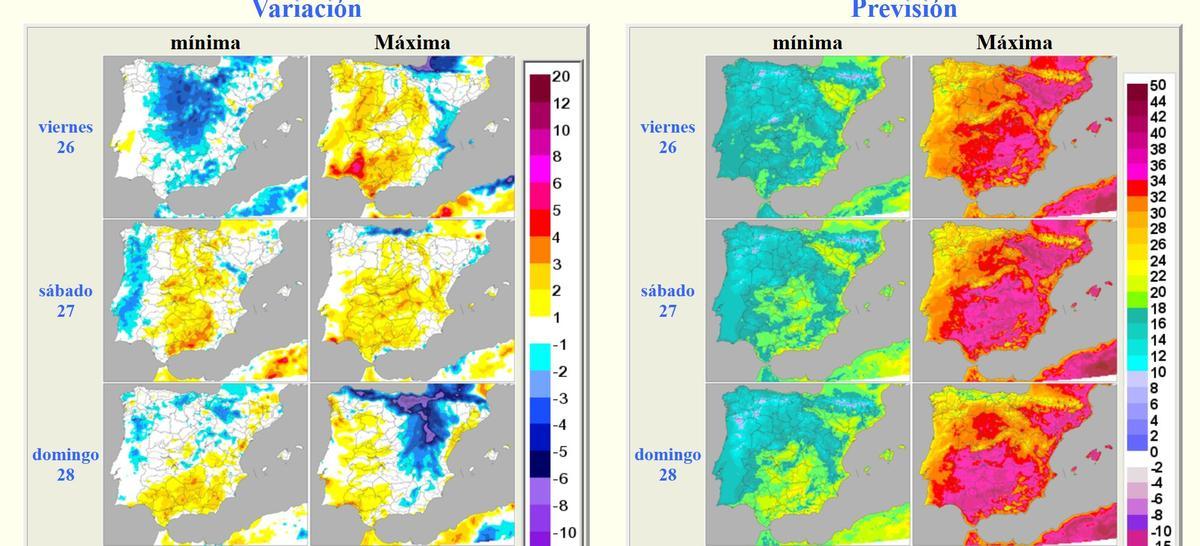 Variación de temperaturas y previsión este fin de semana.