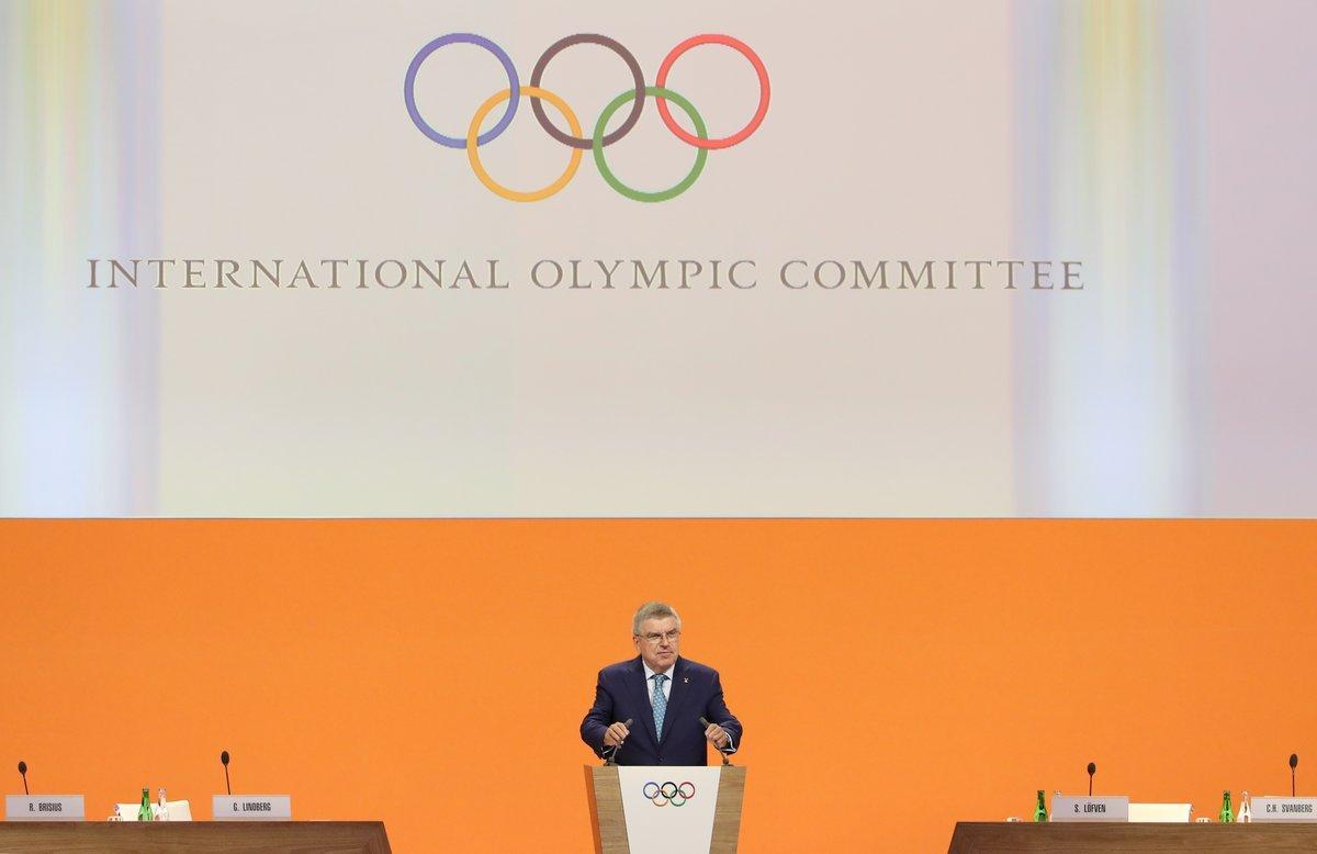 FILE PHOTO: International Olympic Committee (IOC) President Thomas Bach opens the 134th session during which the host city for the 2026 Winter Olympic Games will be decided in Lausanne, Switzerland, June 24, 2019. REUTERS/Denis Balibouse/File Photo