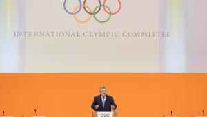 FILE PHOTO: International Olympic Committee (IOC) President Thomas Bach opens the 134th session during which the host city for the 2026 Winter Olympic Games will be decided in Lausanne, Switzerland, June 24, 2019. REUTERS/Denis Balibouse/File Photo