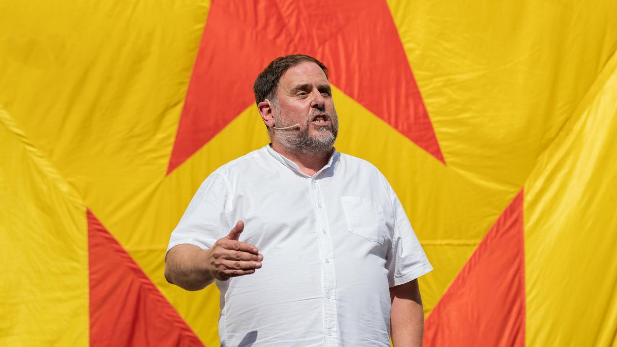 El líder d'ERC, Oriol Junqueras, durant un acte a Sant Sadurní d'Anoia en el marc de l'Acampada Jove