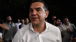 El exprimer ministro griego y líder de Syriza, Alexis Tsipras, el domingo en el cuartel general de su partido.