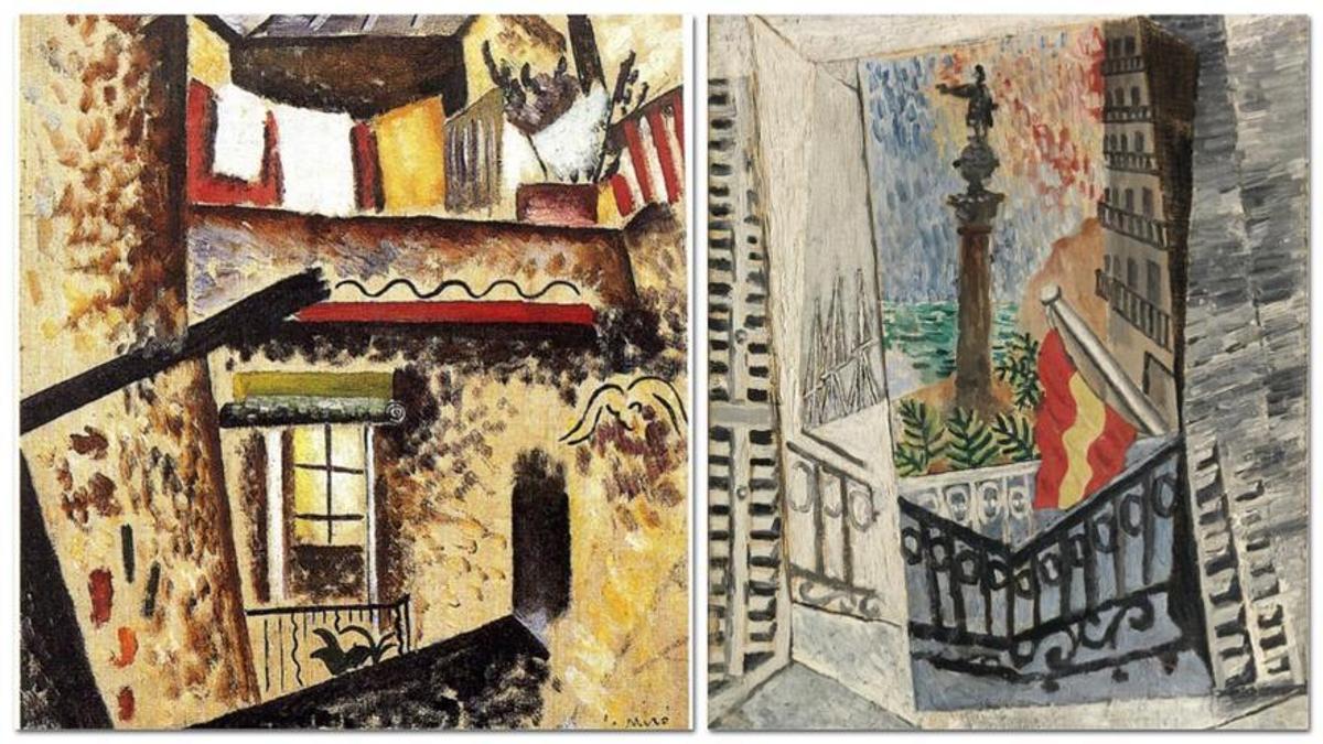 'Le balcon, Baix de Sant Pere', de Miró (izquierda), y 'El paseo de Colom', de Picasso, ambas de 1917.