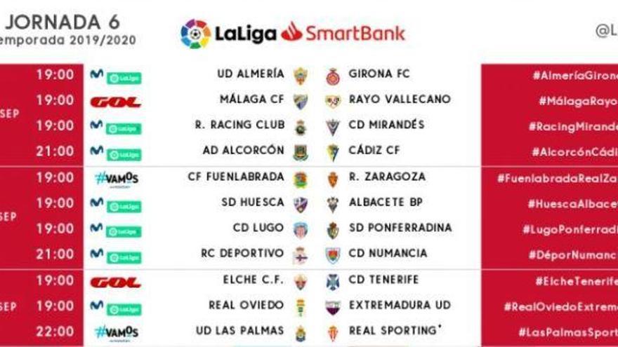 Els horaris corresponents a la sisena jornada a la Segona Divisió