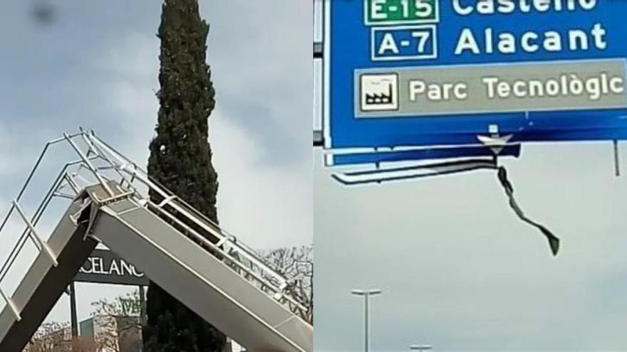 Las señales afectadas por el camión. Fotos: Radares Valencia