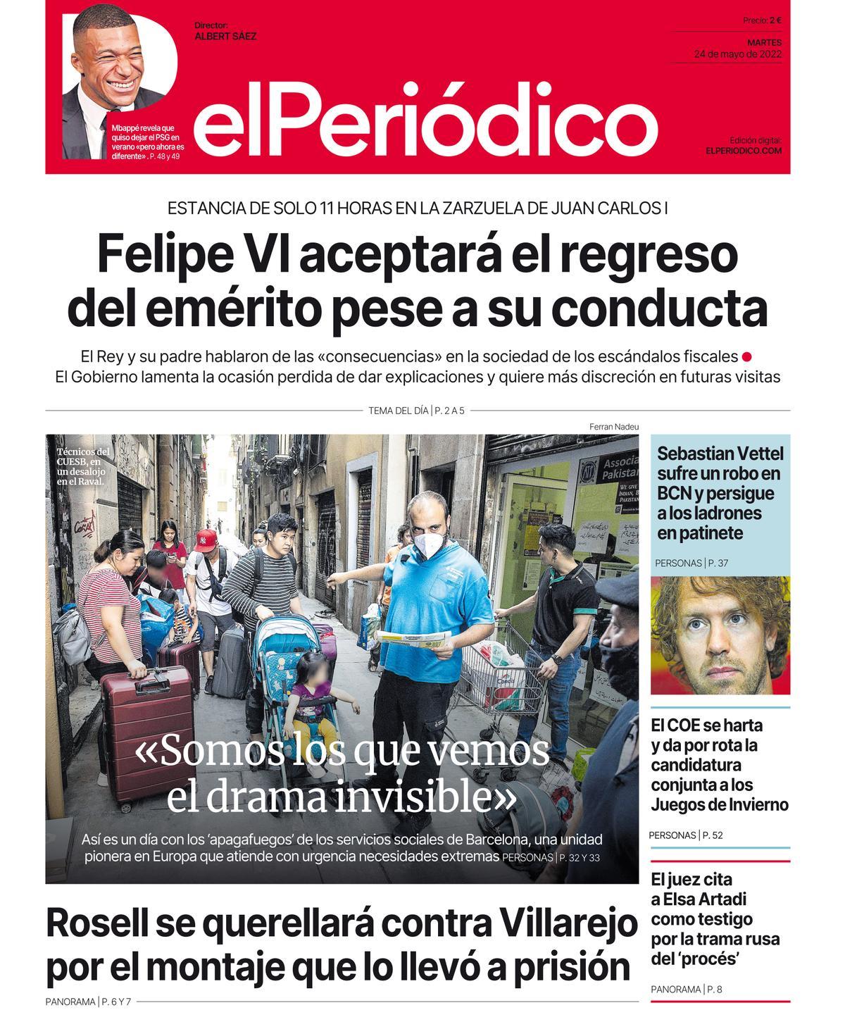 La portada d’EL PERIÓDICO del 24 de maig del 2022