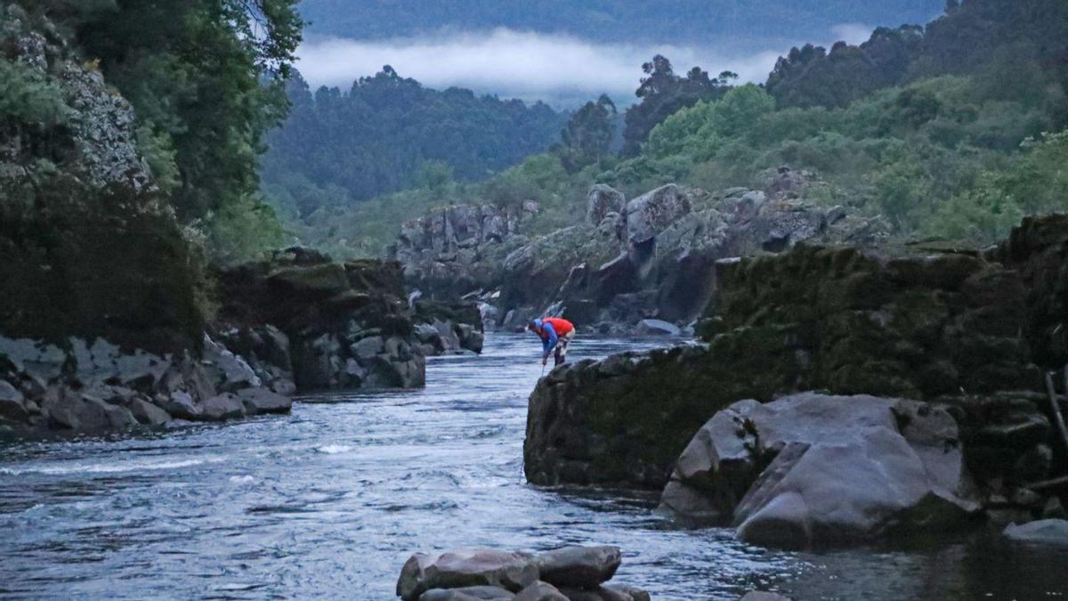 Pesqueiras en la parte alta del tramo internacional del río Miño.