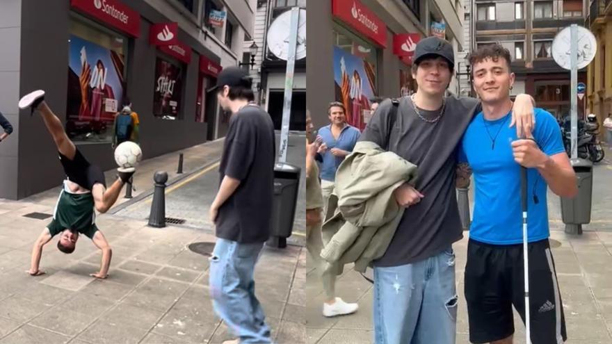 Un mortal y una lección de freestyle: así fue el encuentro de dos jóvenes con El Rubius en una calle de Gijón