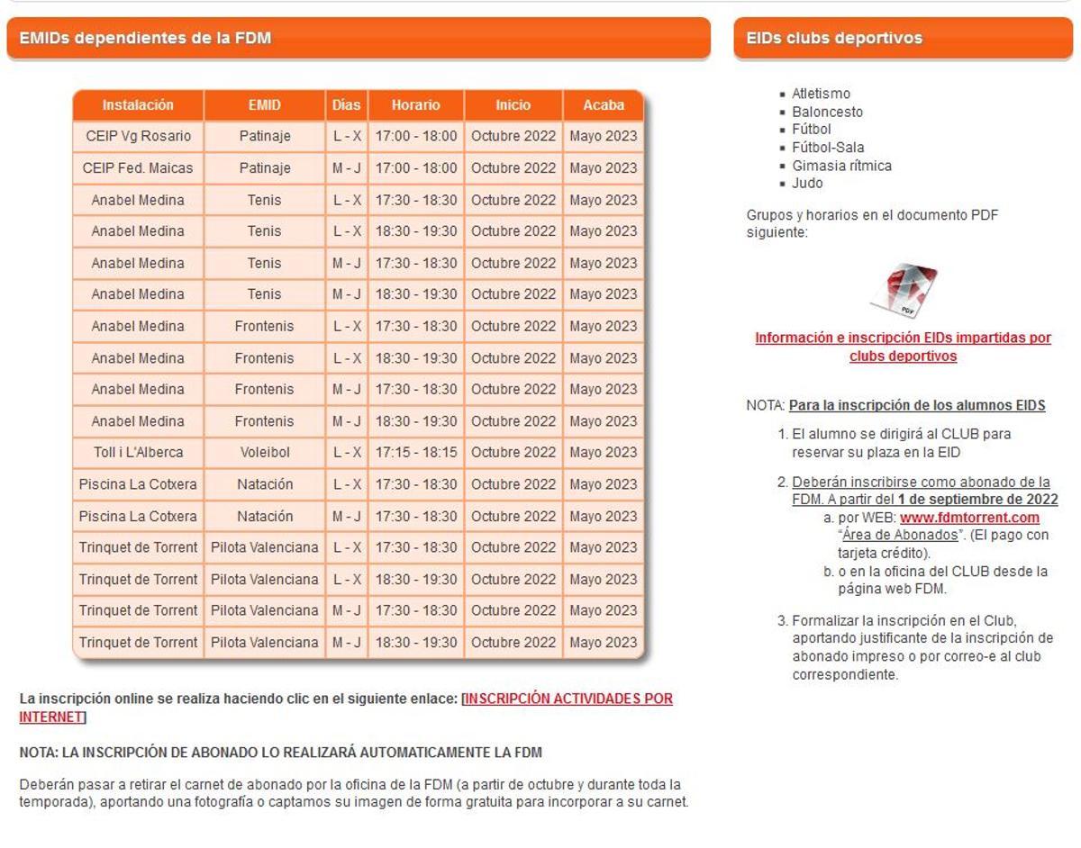 Horarios de las EDM de Torrent.