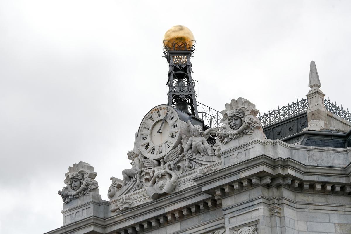 Un detalle de la fachada del Banco de España.