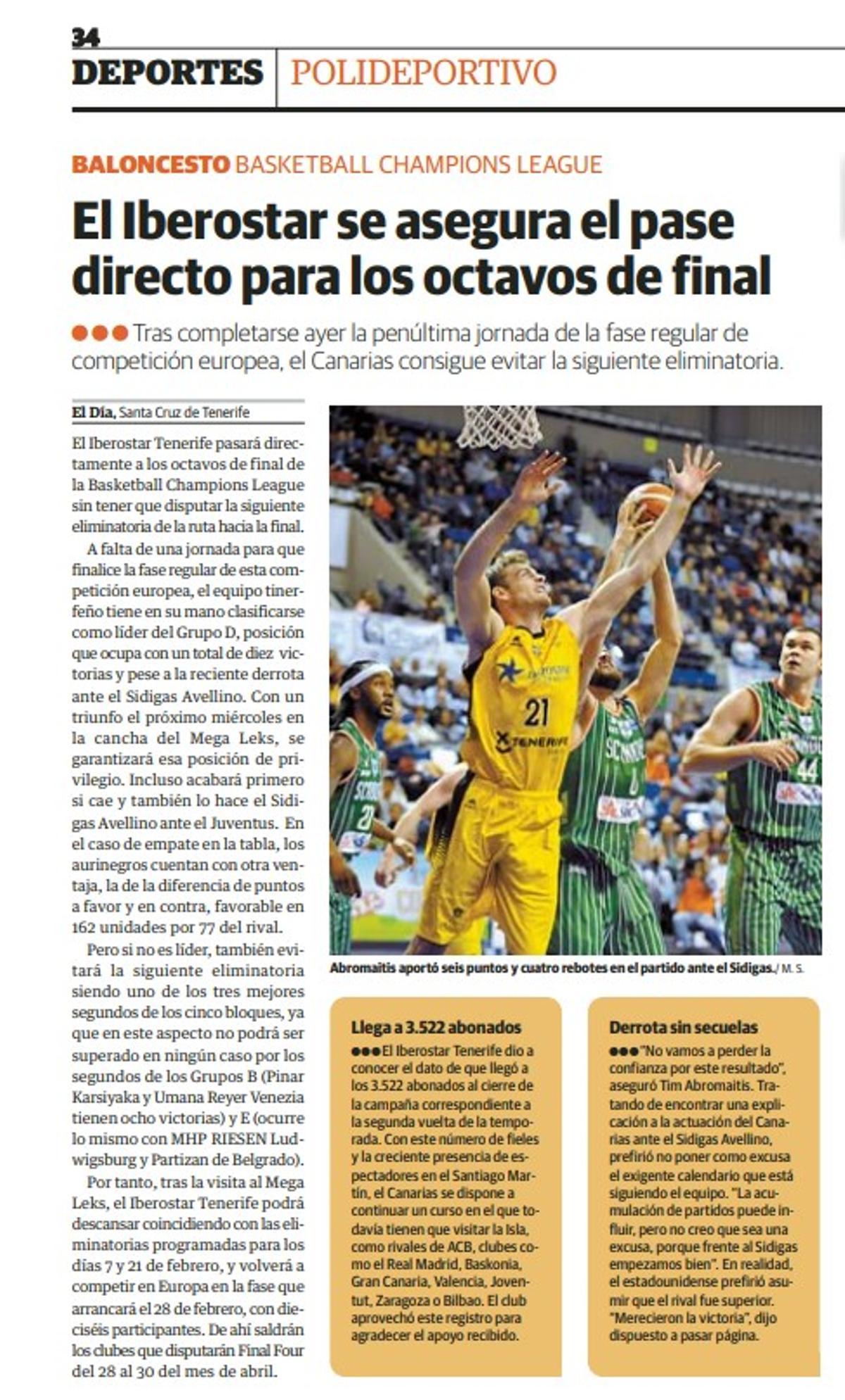 Así te contó El Día la clasifiación del entonces Iberostar Tenerife en la Champions 16/17.