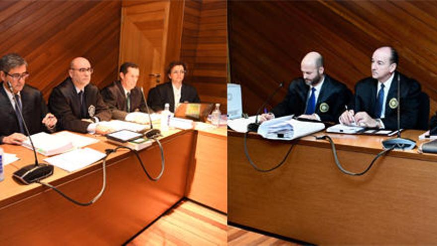 Abogados y representantes legales de las partes, hoy en A Coruña en la vista previa al juicio.