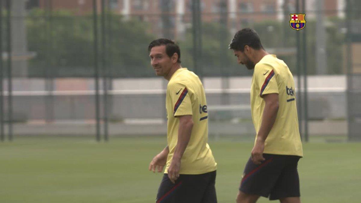 Entreno del primer equipo del FC Barcelona, esta mañana.