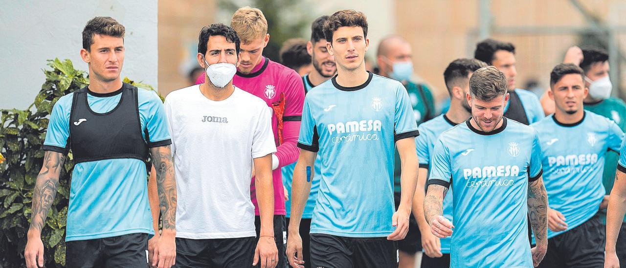 Los jugadores del Villarreal, durante un entrenamiento.