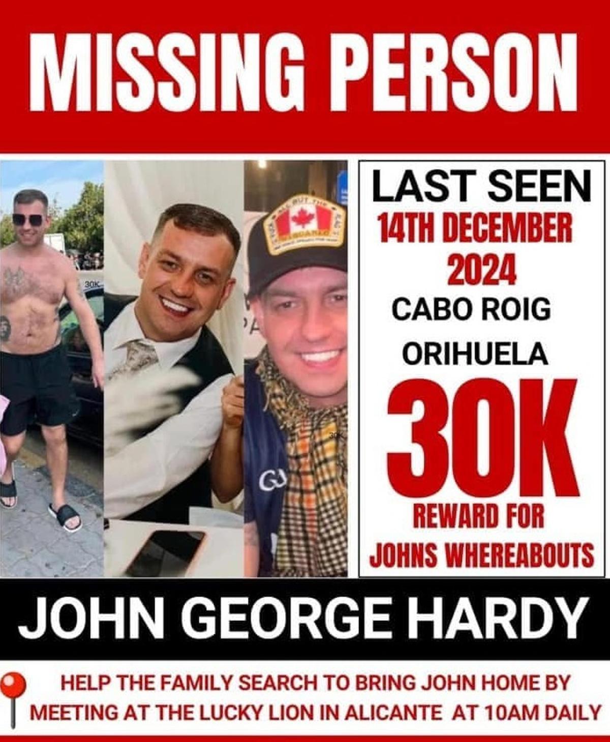 Cartel de la desaparición de John George hace un año.