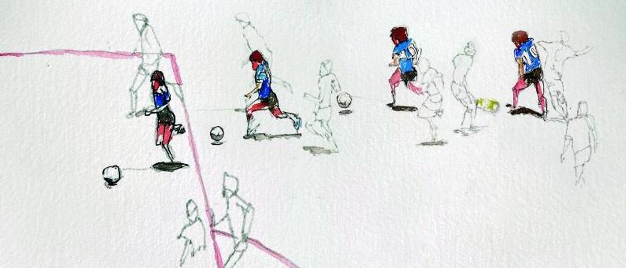 Gol de Maradona a Inglaterra en el Mundial de México 1986 (tinta china y gouache)