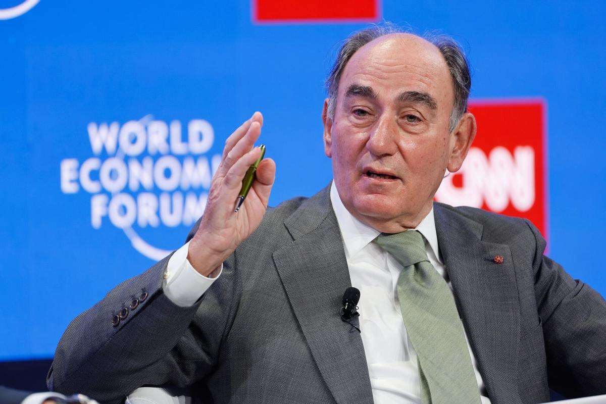 Sánchez Galán, durante su intervención en Davos, hoy.