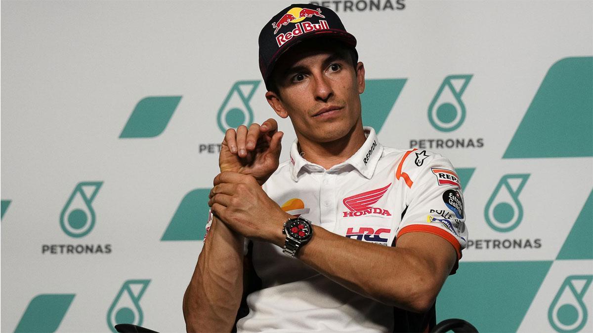 Márquez, durante su intervención ante los medios en Sepang