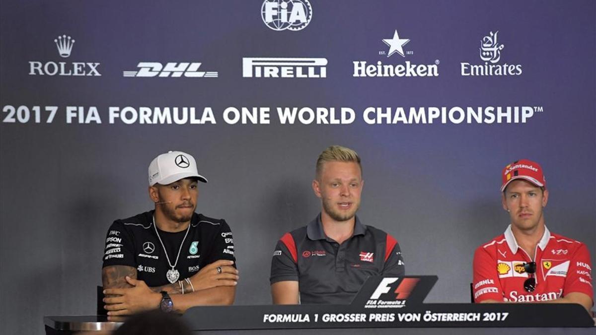 Hamilton y Vettel, en la rueda de prensa previa al GP de Austria