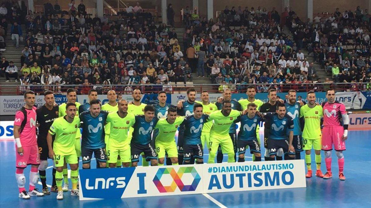 Barça Lassa y Movistar Inter posaron juntos antes del partido