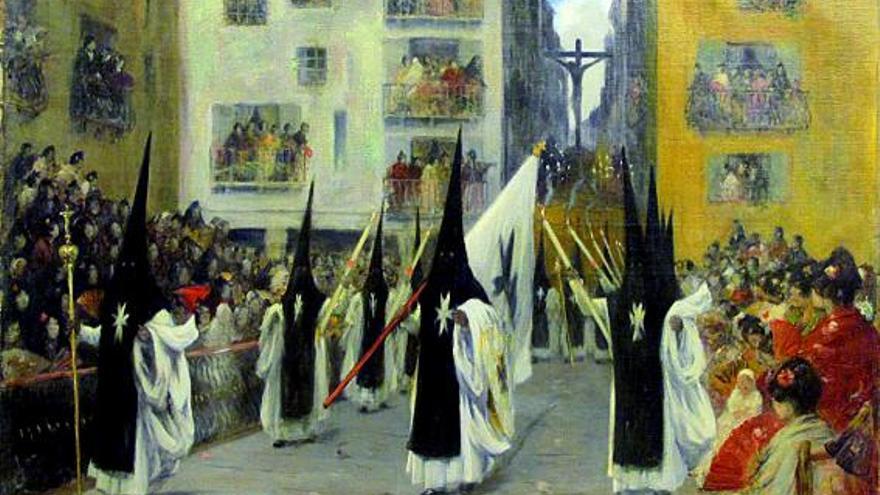 SEMANA SANTA EN SEVILLA CUADRO DE JOSEPH SAINT GERMIER EN LA QUE SE OBSERVA UNA PROCESIÓN EN 1891. | COLECCIÓN CARMEN THYSSEN-BORNEMISZA