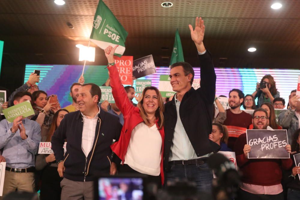 El presidente del Gobierno acompaña a la candidata a la reelección en Andalucía en un acto del PSOE-A a pocos días del final de la campaña electoral