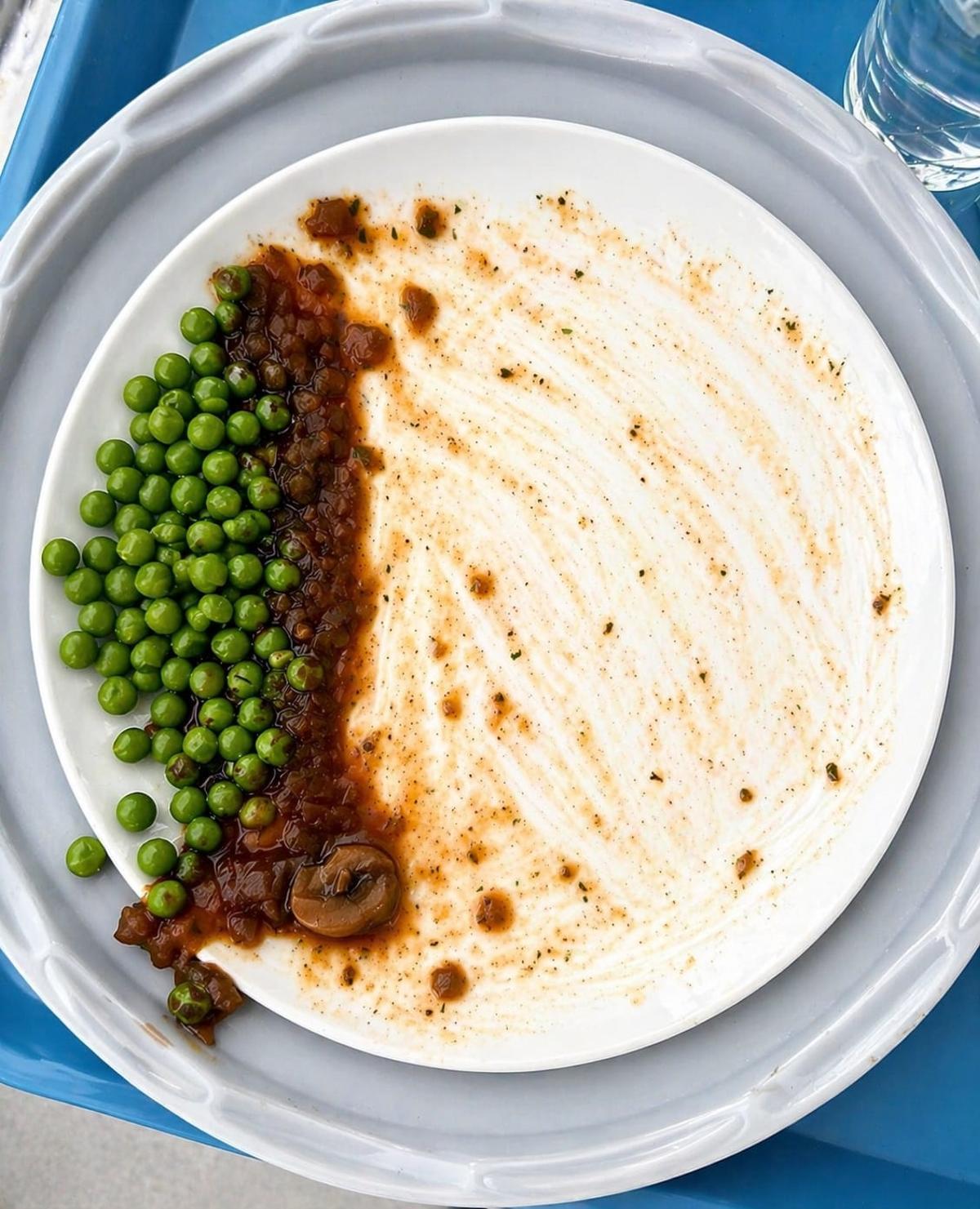 Ejemplo real del  plato de comida de un paciente con anosognosia y heminegligencia.