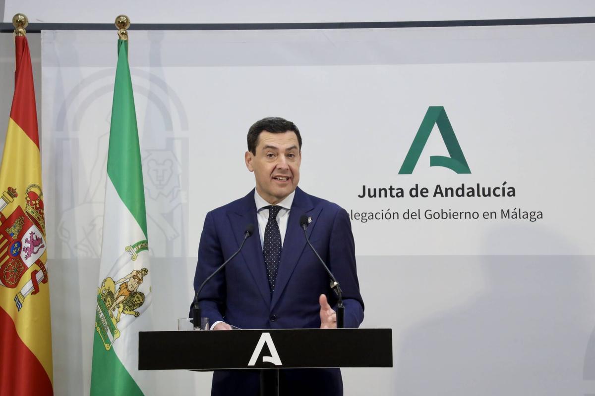 El presidente de la Junta de Andalucía, Juanma Moreno Bonilla, que encabezará las listas en la provincia de Málaga.