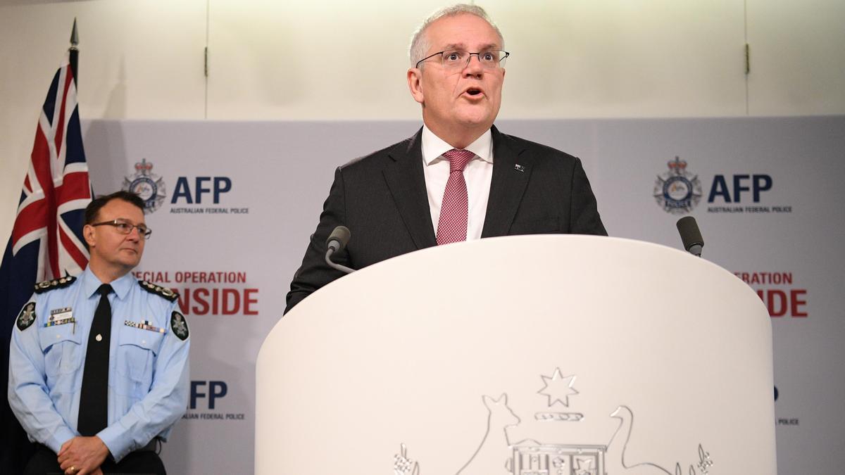 El primer ministro australiano Scott Morrison habla sobre la Operación Ironside en Sidney.