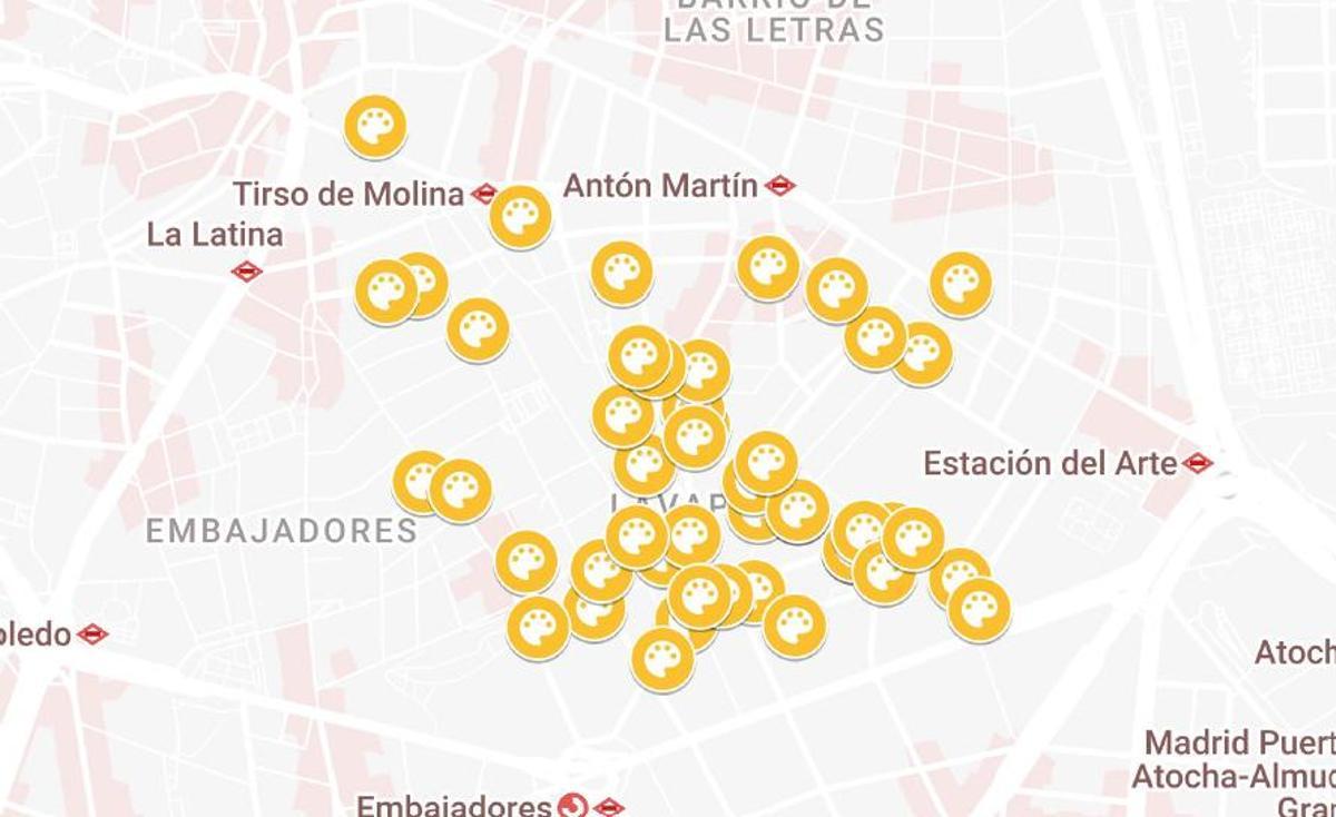 Las ubicaciones de los diferentes murales de CALLE 2025.