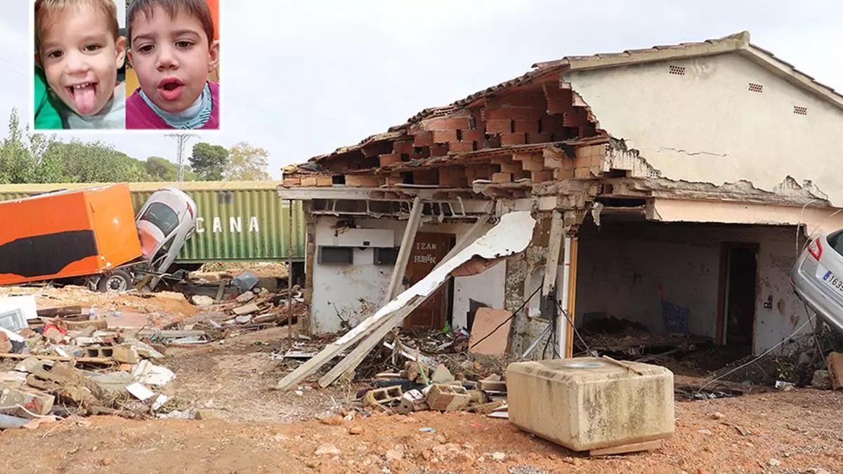 La riada destruyó los muros de la vivienda y se llevó a los pequeños Izan y Rube.